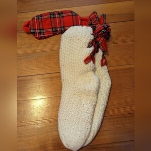 Mukluks Shea Butter socks, eye mask, and scrunchie